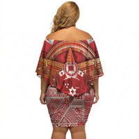 Tonga King's Birthday Off Shoulder Short Dress Gold Royal Crown Tribal Patterns DT05 - Polynesian Pride