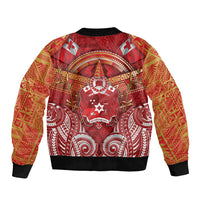 Tonga King's Birthday Sleeve Zip Bomber Jacket Gold Royal Crown Tribal Patterns