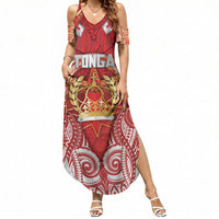 Tonga King's Birthday Summer Maxi Dress Gold Royal Crown Tribal Patterns DT05 Women Red - Polynesian Pride