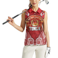 Tonga King's Birthday Women Sleeveless Polo Shirt Gold Royal Crown Tribal Patterns
