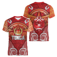 Tonga King's Birthday Women V-Neck T-Shirt Gold Royal Crown Tribal Patterns