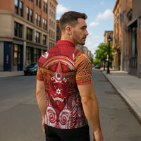 Tonga King's Birthday Zipper Polo Shirt Gold Royal Crown Tribal Patterns DT05 - Polynesian Pride