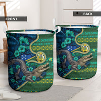 Solomon Islands Independence Day Laundry Basket Crocodile Hibiscus Tribal Pattern