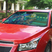 Solomon Islands Independence Day Auto Sun Shade Crocodile Hibiscus Tribal Pattern