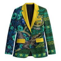 Personalised Solomon Islands Independence Day Blazer Crocodile Hibiscus Tribal Pattern