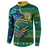 Personalised Solomon Islands Independence Day Button Sweatshirt Crocodile Hibiscus Tribal Pattern