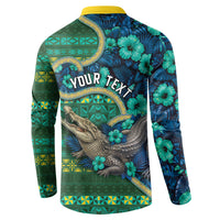 Personalised Solomon Islands Independence Day Button Sweatshirt Crocodile Hibiscus Tribal Pattern
