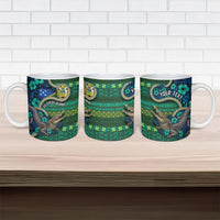 Personalised Solomon Islands Independence Day Ceramic Mug Crocodile Hibiscus Tribal Pattern