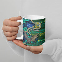 Personalised Solomon Islands Independence Day Ceramic Mug Crocodile Hibiscus Tribal Pattern