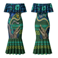 Personalised Solomon Islands Independence Day Couples Matching Mermaid Dress and Hawaiian Shirt Crocodile Hibiscus Tribal Pattern DT05 - Polynesian Pride