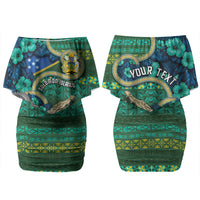 Personalised Solomon Islands Independence Day Couples Matching Off Shoulder Short Dress and Long Sleeve Button Shirt Crocodile Hibiscus Tribal Pattern DT05 - Polynesian Pride