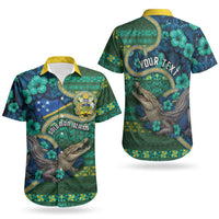 Personalised Solomon Islands Independence Day Couples Matching Short Sleeve Bodycon Dress and Hawaiian Shirt Crocodile Hibiscus Tribal Pattern DT05 - Polynesian Pride