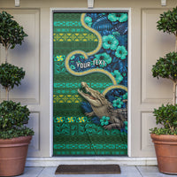 Personalised Solomon Islands Independence Day Door Cover Crocodile Hibiscus Tribal Pattern