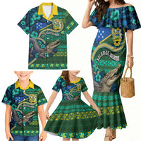 Personalised Solomon Islands Independence Day Family Matching Mermaid Dress and Hawaiian Shirt Crocodile Hibiscus Tribal Pattern DT05 - Polynesian Pride