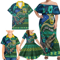 Personalised Solomon Islands Independence Day Family Matching Off Shoulder Maxi Dress and Hawaiian Shirt Crocodile Hibiscus Tribal Pattern DT05 - Polynesian Pride
