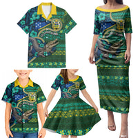 Personalised Solomon Islands Independence Day Family Matching Puletasi and Hawaiian Shirt Crocodile Hibiscus Tribal Pattern DT05 - Polynesian Pride