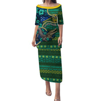 Personalised Solomon Islands Independence Day Family Matching Puletasi and Hawaiian Shirt Crocodile Hibiscus Tribal Pattern