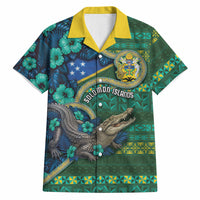Personalised Solomon Islands Independence Day Hawaiian Shirt Crocodile Hibiscus Tribal Pattern DT05 Green - Polynesian Pride