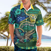 Personalised Solomon Islands Independence Day Hawaiian Shirt Crocodile Hibiscus Tribal Pattern DT05 - Polynesian Pride