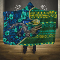 Solomon Islands Independence Day Hooded Blanket Crocodile Hibiscus Tribal Pattern