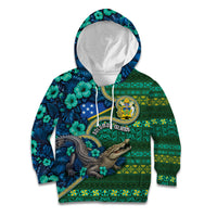 Personalised Solomon Islands Independence Day Kid Hoodie Crocodile Hibiscus Tribal Pattern