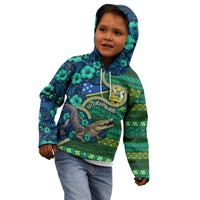 Personalised Solomon Islands Independence Day Kid Hoodie Crocodile Hibiscus Tribal Pattern