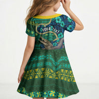 Personalised Solomon Islands Independence Day Kid Short Sleeve Dress Crocodile Hibiscus Tribal Pattern DT05 - Polynesian Pride