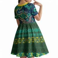 Personalised Solomon Islands Independence Day Kid Short Sleeve Dress Crocodile Hibiscus Tribal Pattern DT05 - Polynesian Pride