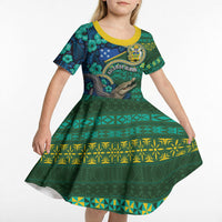 Personalised Solomon Islands Independence Day Kid Short Sleeve Dress Crocodile Hibiscus Tribal Pattern DT05 - Polynesian Pride