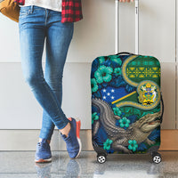 Solomon Islands Independence Day Luggage Cover Crocodile Hibiscus Tribal Pattern