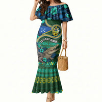 Personalised Solomon Islands Independence Day Mermaid Dress Crocodile Hibiscus Tribal Pattern DT05 Women Green - Polynesian Pride