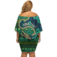 Personalised Solomon Islands Independence Day Off Shoulder Short Dress Crocodile Hibiscus Tribal Pattern DT05 - Polynesian Pride