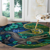 Solomon Islands Independence Day Round Carpet Crocodile Hibiscus Tribal Pattern