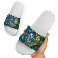 Solomon Islands Independence Day Slide Sandals Crocodile Hibiscus Tribal Pattern