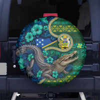 Solomon Islands Independence Day Spare Tire Cover Crocodile Hibiscus Tribal Pattern