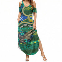 Personalised Solomon Islands Independence Day Summer Maxi Dress Crocodile Hibiscus Tribal Pattern DT05 Women Green - Polynesian Pride