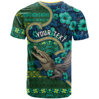 Personalised Solomon Islands Independence Day T Shirt Crocodile Hibiscus Tribal Pattern