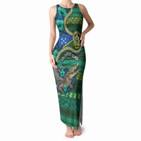 Personalised Solomon Islands Independence Day Tank Maxi Dress Crocodile Hibiscus Tribal Pattern DT05 Women Green - Polynesian Pride