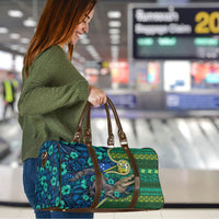 Solomon Islands Independence Day Travel Bag Crocodile Hibiscus Tribal Pattern