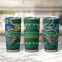 Personalised Solomon Islands Independence Day Tumbler Cup Crocodile Hibiscus Tribal Pattern