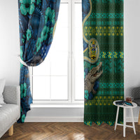 Solomon Islands Independence Day Window Curtain Crocodile Hibiscus Tribal Pattern