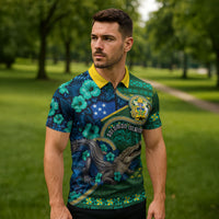 Personalised Solomon Islands Independence Day Zipper Polo Shirt Crocodile Hibiscus Tribal Pattern DT05 - Polynesian Pride