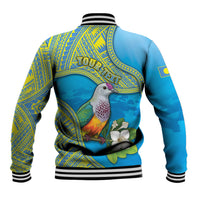 Personalised Palau Biib Bird Baseball Jacket Rur Flower And Rock Islands Patterns