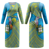 Personalised Palau Biib Bird Couples Matching Long Sleeve Bodycon Dress and Long Sleeve Button Shirt Rur Flower And Rock Islands Patterns DT05 - Polynesian Pride