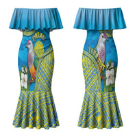 Personalised Palau Biib Bird Couples Matching Mermaid Dress and Hawaiian Shirt Rur Flower And Rock Islands Patterns DT05 - Polynesian Pride