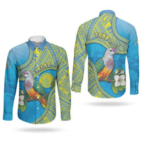 Personalised Palau Biib Bird Couples Matching Puletasi and Long Sleeve Button Shirt Rur Flower And Rock Islands Patterns DT05 - Polynesian Pride