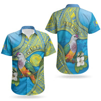 Personalised Palau Biib Bird Couples Matching Short Sleeve Bodycon Dress and Hawaiian Shirt Rur Flower And Rock Islands Patterns DT05 - Polynesian Pride
