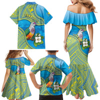 Personalised Palau Biib Bird Family Matching Mermaid Dress and Hawaiian Shirt Rur Flower And Rock Islands Patterns