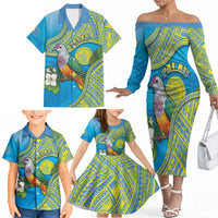 Personalised Palau Biib Bird Family Matching Off The Shoulder Long Sleeve Dress and Hawaiian Shirt Rur Flower And Rock Islands Patterns DT05 - Polynesian Pride