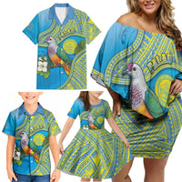 Personalised Palau Biib Bird Family Matching Off Shoulder Short Dress and Hawaiian Shirt Rur Flower And Rock Islands Patterns DT05 - Polynesian Pride